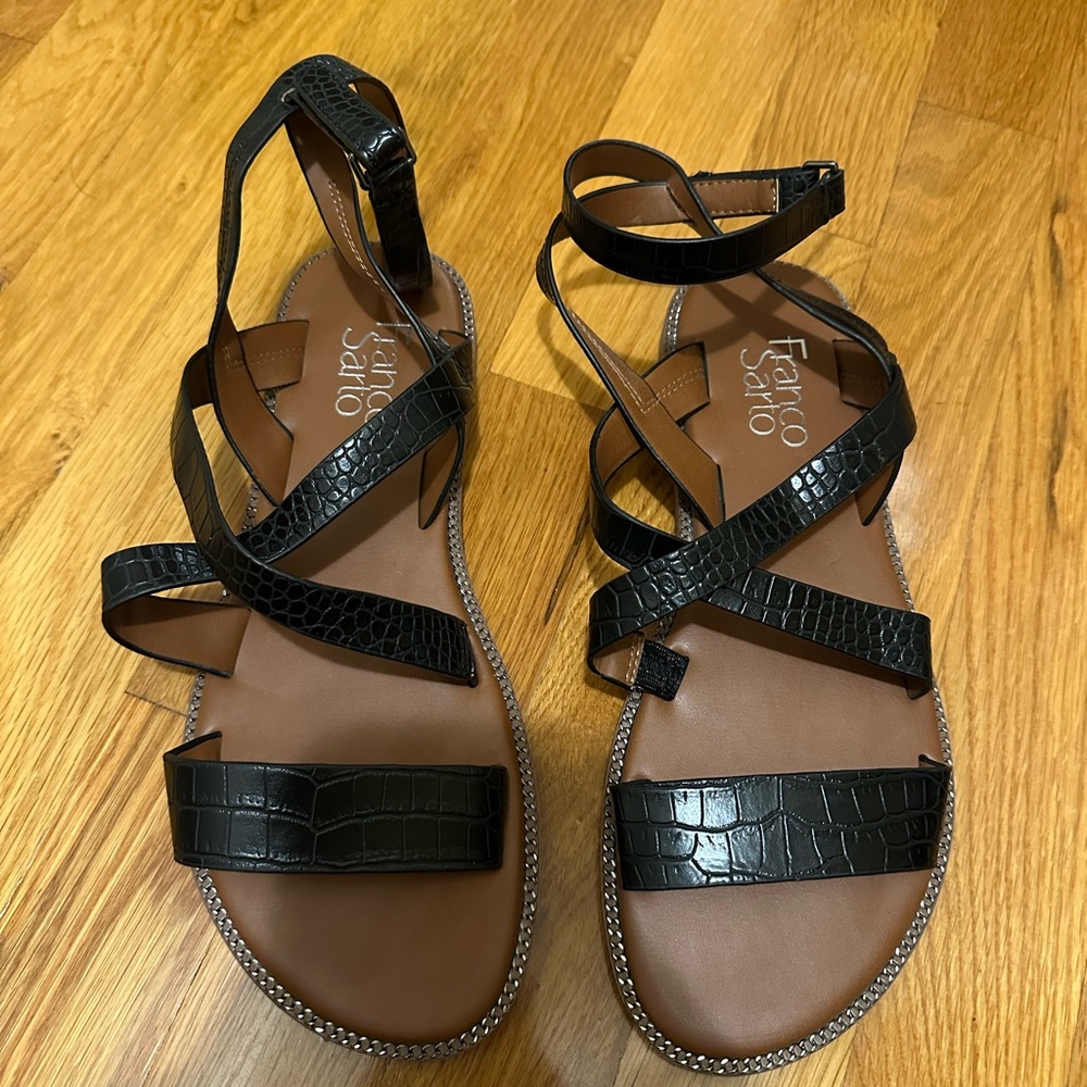 Franco Sarto Black Croc-Embossed Sandals
